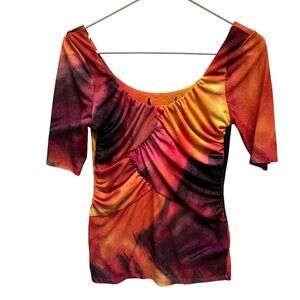 Women Babydoll Layered Watercolor Top Stretch Festival Rave Y2K READ